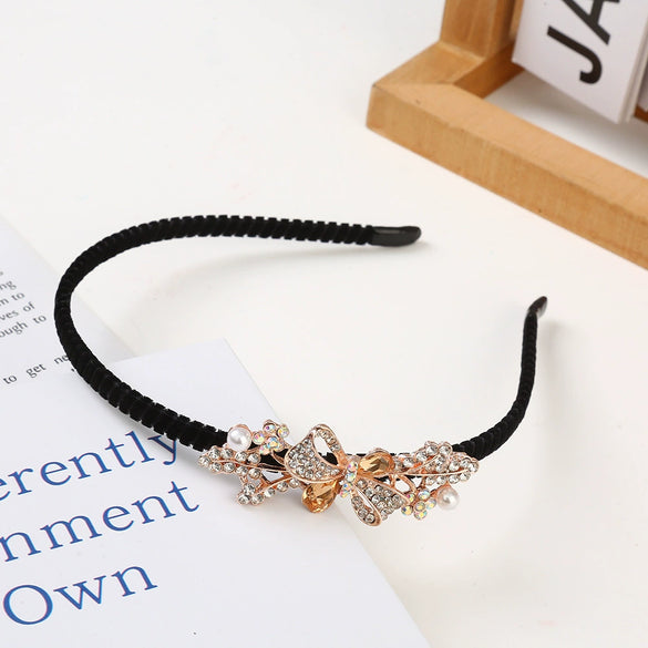 Women's Alloy Rhinestone Bow Pearl Crystal Flannel Hair Band Hairpin Jewelry Electroplated