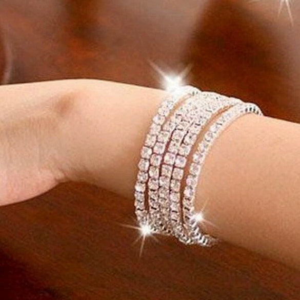Women’s Alloy Rhinestone Bracelet Set Geometric Drop Shaped Multi Layer Elastic Single Row Diamond Look Bracelets