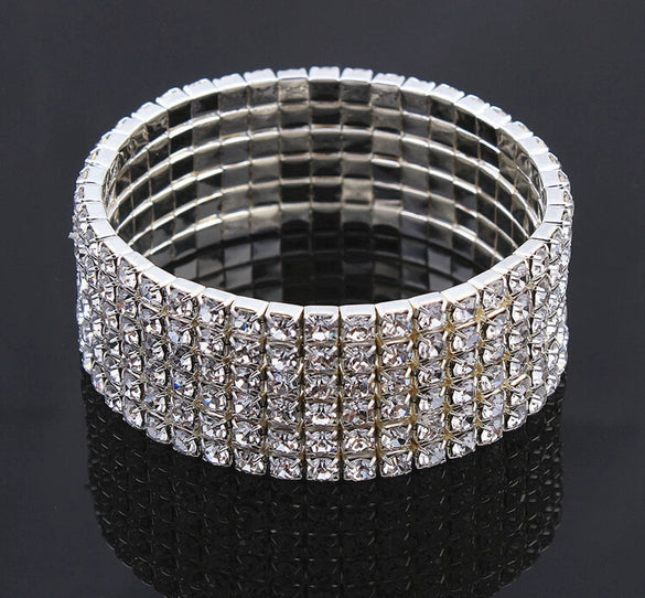 Women’s Alloy Rhinestone Bracelet Set Geometric Drop Shaped Multi Layer Elastic Single Row Diamond Look Bracelets
