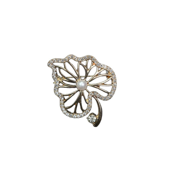 Women's Alloy Rhinestone Brooch With Leaf And Heart Shape Electroplated Highend Niche Jewelry