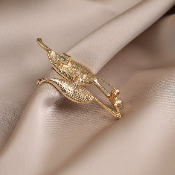 Women's Alloy Rhinestone Flower Leaf Brooch Electroplated Minimalist Clothing Accessory