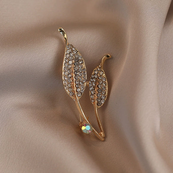 Women's Alloy Rhinestone Flower Leaf Brooch Electroplated Minimalist Clothing Accessory
