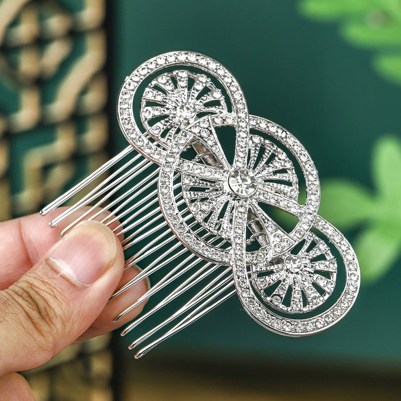Women's Alloy Rhinestone Hair Comb Bridal Headdress With Rhombus Design Retro Elegant Style