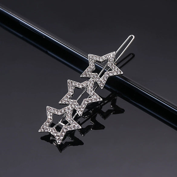 Women's Alloy Rhinestone Hair Side Clip With Fivepointed Star Heart And Moon Design Sparkling Bangs Hairpin Accessory