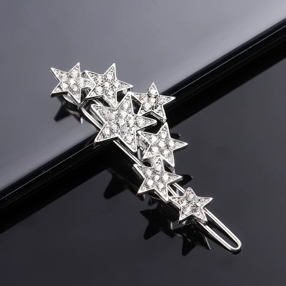 Women's Alloy Rhinestone Hair Side Clip With Fivepointed Star Heart And Moon Design Sparkling Bangs Hairpin Accessory