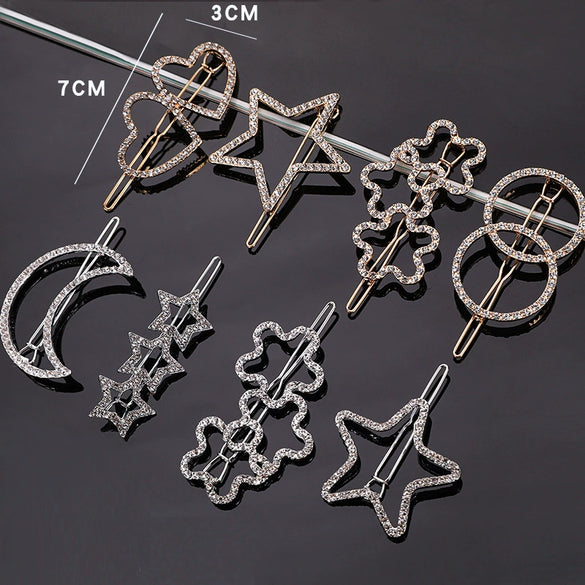 Women's Alloy Rhinestone Hair Side Clip With Fivepointed Star Heart And Moon Design Sparkling Bangs Hairpin Accessory