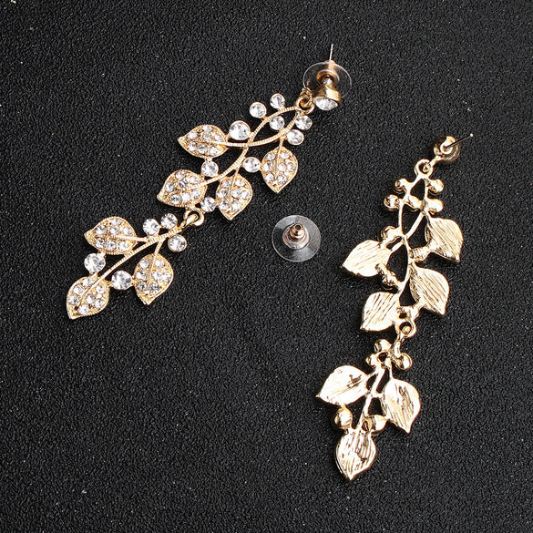 Women’s Alloy Rhinestone Leaf Heart Earrings Electroplated Elegant Party Banquet Jewelry