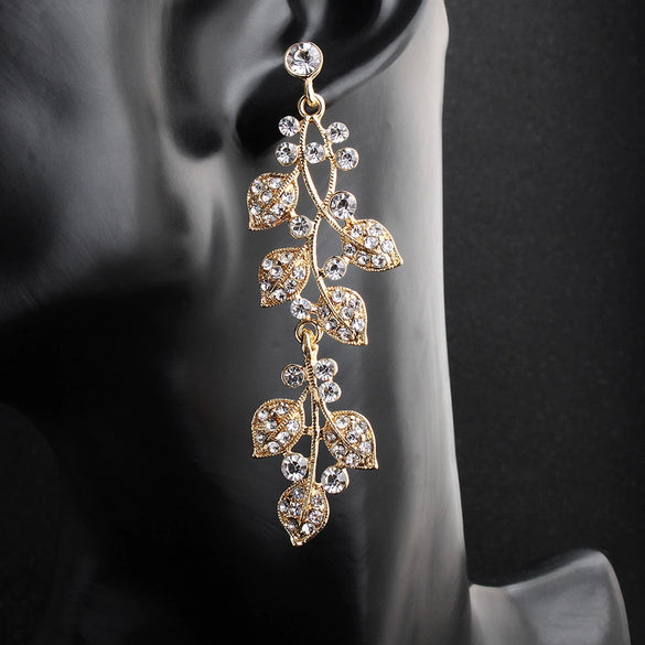 Women’s Alloy Rhinestone Leaf Heart Earrings Electroplated Elegant Party Banquet Jewelry