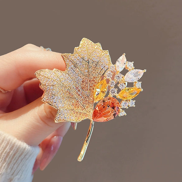 Women's Alloy Rhinestone Maple Leaf And Flower Style Electroplated Brooch