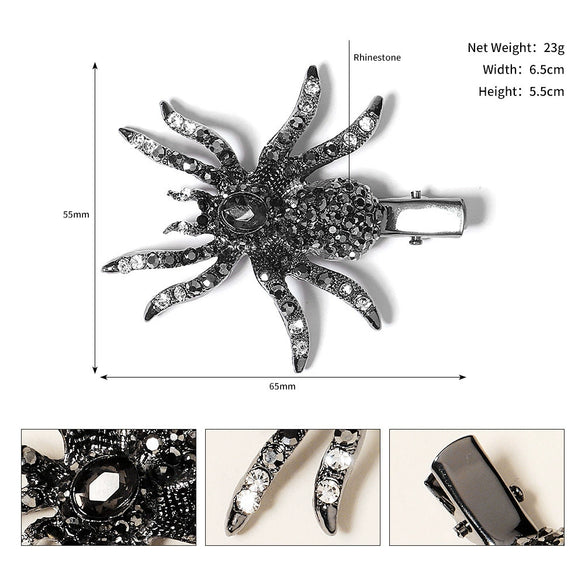 Women's Alloy Rhinestone Spider Skull Hair Clip Creative Side Bangs Barrette For Party And Carnival Hairstyles
