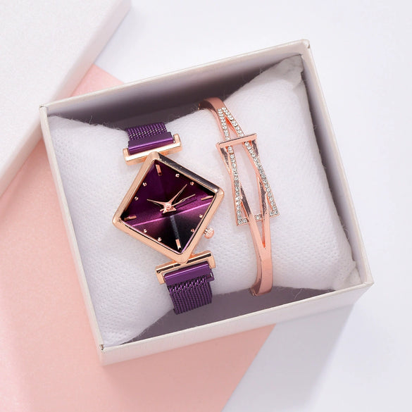 Women's Alloy Rhombus Quartz Watch Simple Personality Fashion With Printed Logo