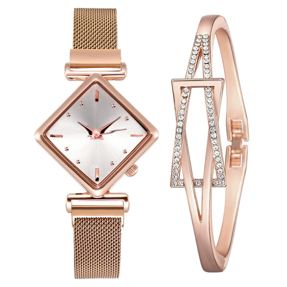 Women's Alloy Rhombus Quartz Watch Simple Personality Fashion With Printed Logo