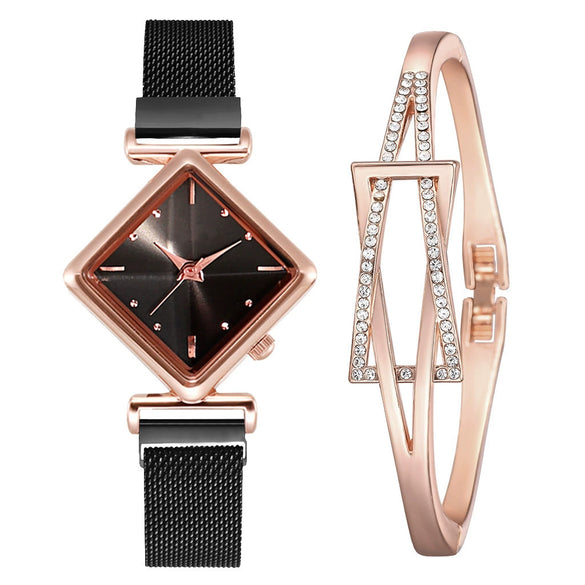 Women's Alloy Rhombus Quartz Watch Simple Personality Fashion With Printed Logo