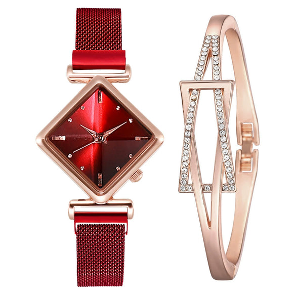 Women's Alloy Rhombus Quartz Watch Simple Personality Fashion With Printed Logo