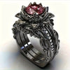 Women's Alloy Ring Threepiece Set With Flower Pattern And Rose Inlaid Zircon Electroplated Jewelry
