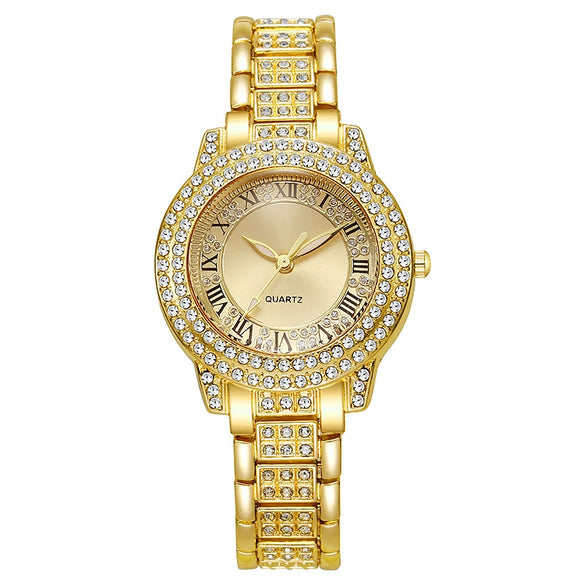 Women's Alloy Roman Pattern Round Dial Quartz Watch Set