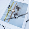 Women's Alloy Round Casual Quartz Bracelet Watch With Diamondencrusted And Spiral Crown