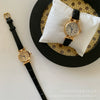 Women's Alloy Round Dial Mini Brown Watch With Printed Logo Pin Buckle Ordinary Glass Mirror Pointer Display Retro Style