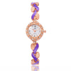 Women's Alloy Round Dial Quartz Watch And Leaf Bracelet Set