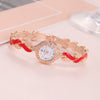 Women's Alloy Round Dial Quartz Watch And Leaf Bracelet Set