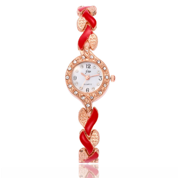 Women's Alloy Round Dial Quartz Watch And Leaf Bracelet Set
