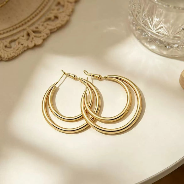 Women's Alloy Round Geometric Earrings With Multi Layer Design Electroplated Finish And Simple Elegant Personality Style