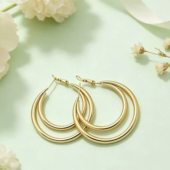 Women's Alloy Round Geometric Earrings With Multi Layer Design Electroplated Finish And Simple Elegant Personality Style
