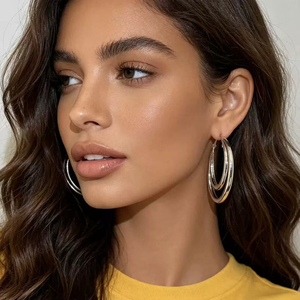 Women's Alloy Round Geometric Earrings With Multi Layer Design Electroplated Finish And Simple Elegant Personality Style