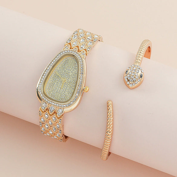 Women's Alloy Serpentine Watch Bracelet With Diamond Inlay And Stainless Steel Single Folding Buckle