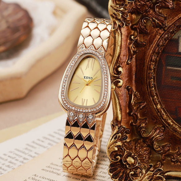Women's Alloy Serpentine Watch Bracelet With Diamond Inlay And Stainless Steel Single Folding Buckle