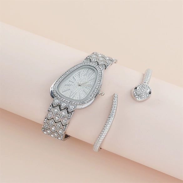 Women's Alloy Serpentine Watch Bracelet With Diamond Inlay And Stainless Steel Single Folding Buckle