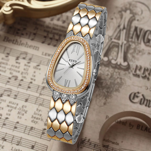 Women's Alloy Serpentine Watch Bracelet With Diamond Inlay And Stainless Steel Single Folding Buckle