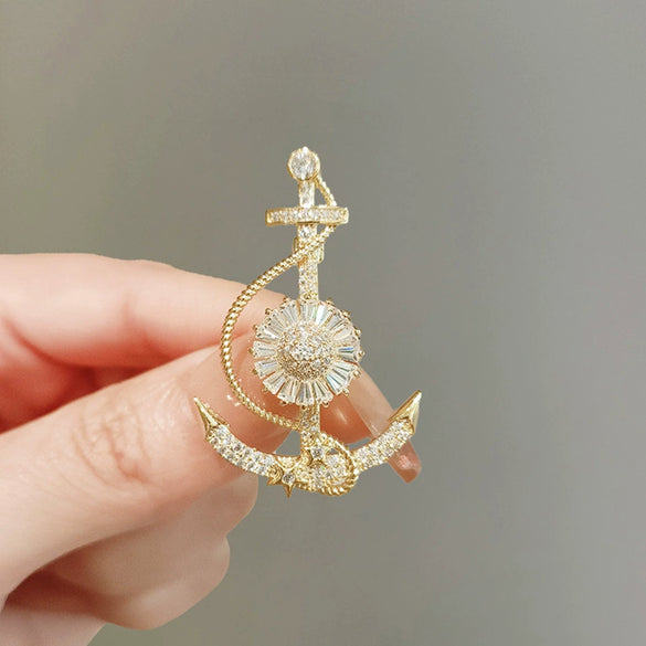 Women's Alloy Ship Anchor Brooch Electroplated Luxury Fashion Accessory