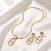 Women's Alloy Snake Chain Necklace And Earring Set With Geometric Oval Hollow Pendant And Plated Finish