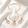 Women's Alloy Snake Chain Necklace And Earring Set With Geometric Oval Hollow Pendant And Plated Finish