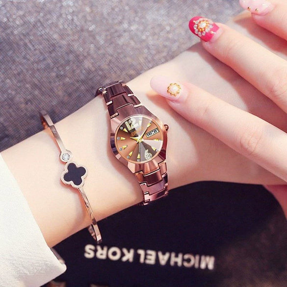 Women's Alloy Sports Style Round Dial Waterproof Luminous Automatic Movement Watch