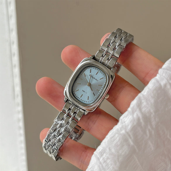 Women's Alloy Square And Round Dial Quartz Watch With Onion Crown And Steel Band