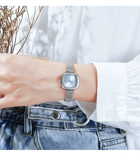 Women's Alloy Square Dial Fashion Simple Elegant Mesh Chain Niche Watch