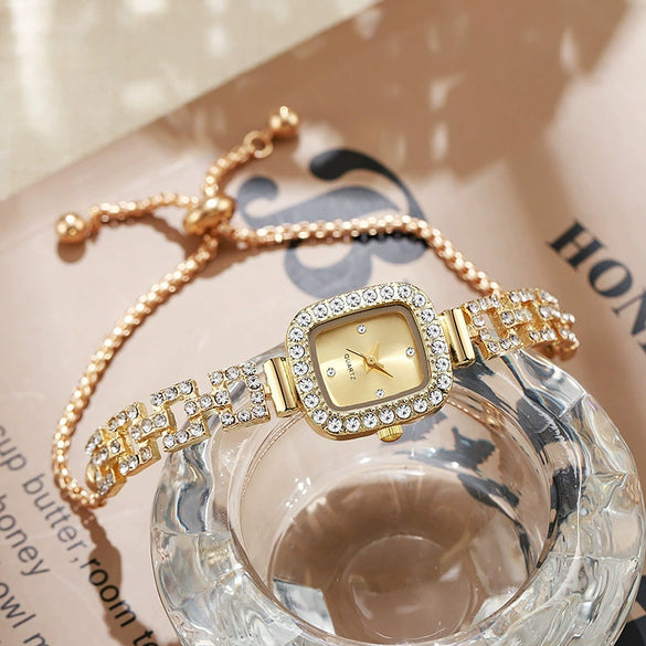 Women's Alloy Square Diamond Bracelet Quartz Watch Fashion Style