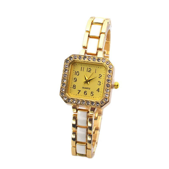 Women's Alloy Square Diamondencrusted Oildropping Bracelet Watch Casual Style