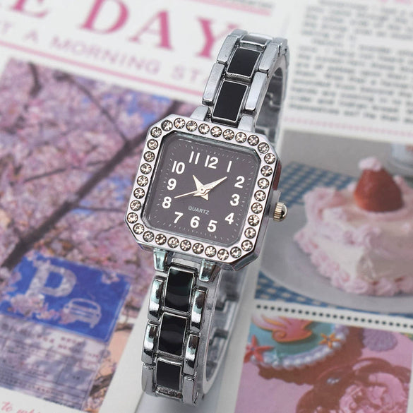 Women's Alloy Square Diamondencrusted Oildropping Bracelet Watch Casual Style
