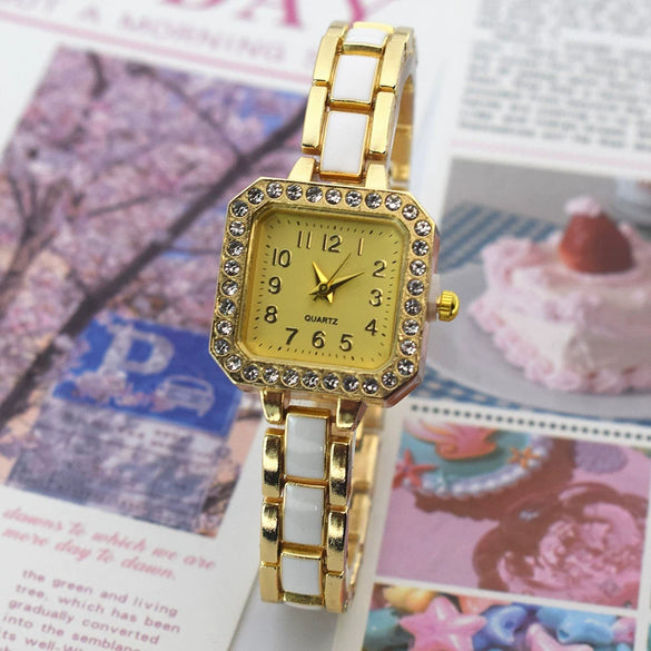 Women's Alloy Square Diamondencrusted Oildropping Bracelet Watch Casual Style