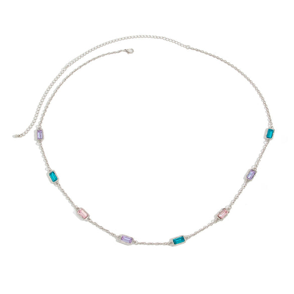 Women's Alloy Square Gemstone Waist Chain Sparkling Diamond Body Chain With Lobster Clasp Fashion Accessory