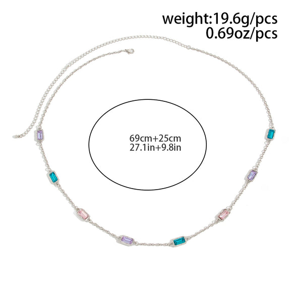 Women's Alloy Square Gemstone Waist Chain Sparkling Diamond Body Chain With Lobster Clasp Fashion Accessory