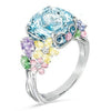Women's Alloy Square Multicolored Gemstone Imitation Zirconium Engagement Ring With Geometric Design And Electroplating