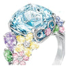 Women's Alloy Square Multicolored Gemstone Imitation Zirconium Engagement Ring With Geometric Design And Electroplating