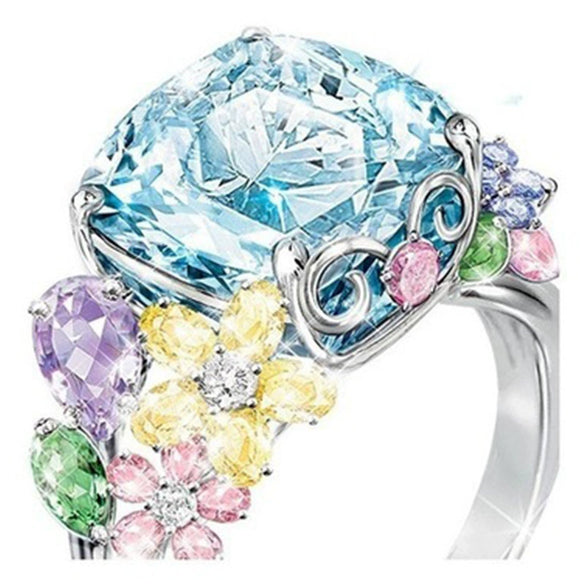 Women's Alloy Square Multicolored Gemstone Imitation Zirconium Engagement Ring With Geometric Design And Electroplating