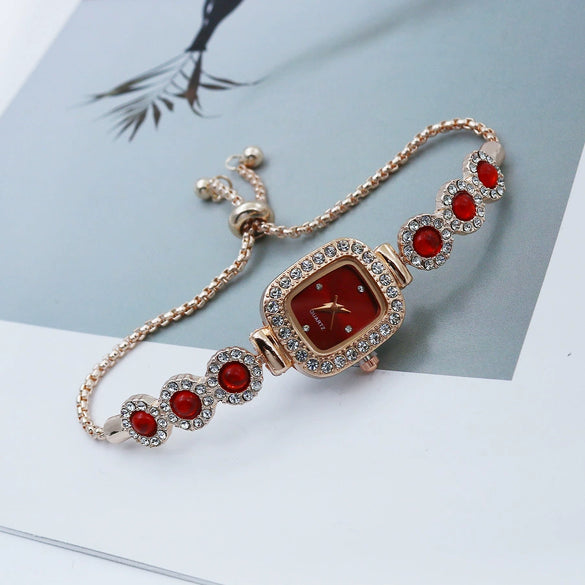 Women's Alloy Square Quartz Bracelet Watch Fashion Diamondencrusted