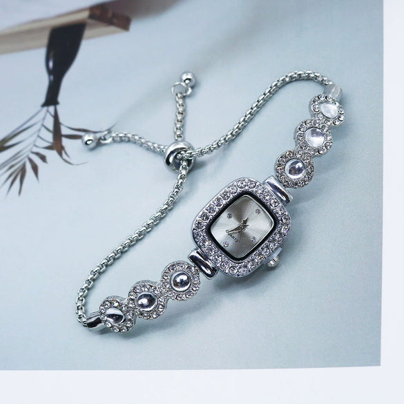 Women's Alloy Square Quartz Bracelet Watch Fashion Diamondencrusted