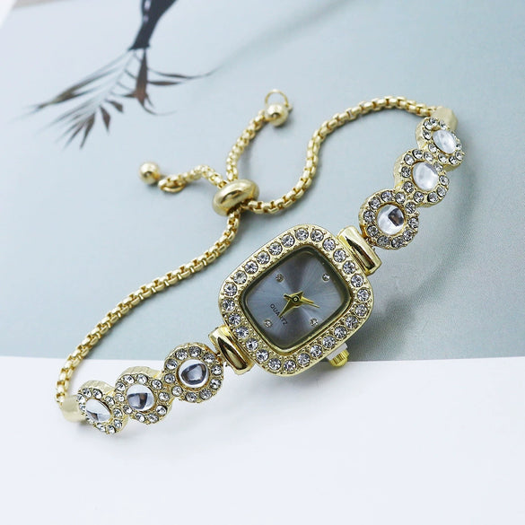 Women's Alloy Square Quartz Bracelet Watch Fashion Diamondencrusted